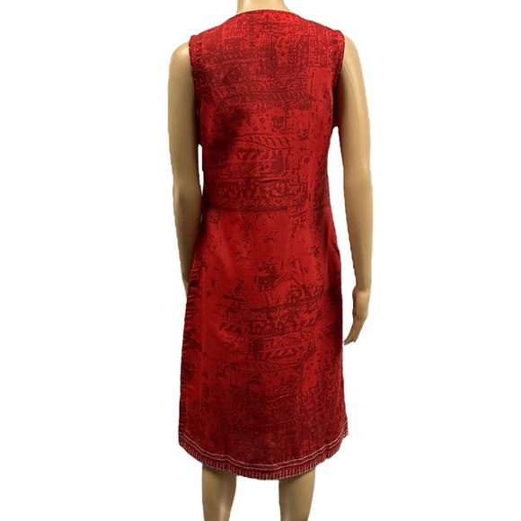 3 Piece Set Red Gold Karta Tunic Thigh Slit Matching Vest and Scarf 32 34 US 2 4 - Picture 11 of 16